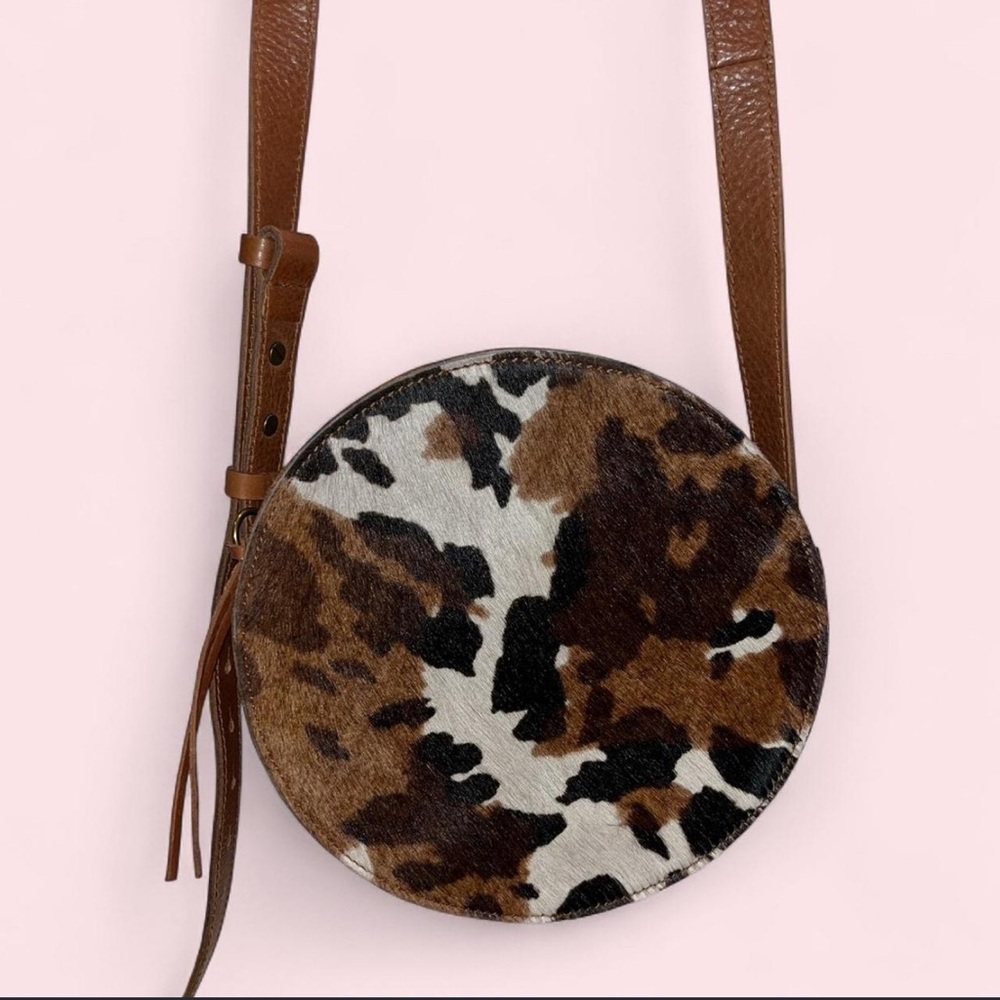 Madewell Cow Print Calf Hair Round Crossbody Bag, NWT 100% leather